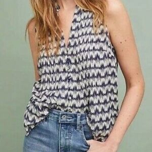 Anthropologie Maeve Blue and White Patterned Sleeveless‎ Blouse